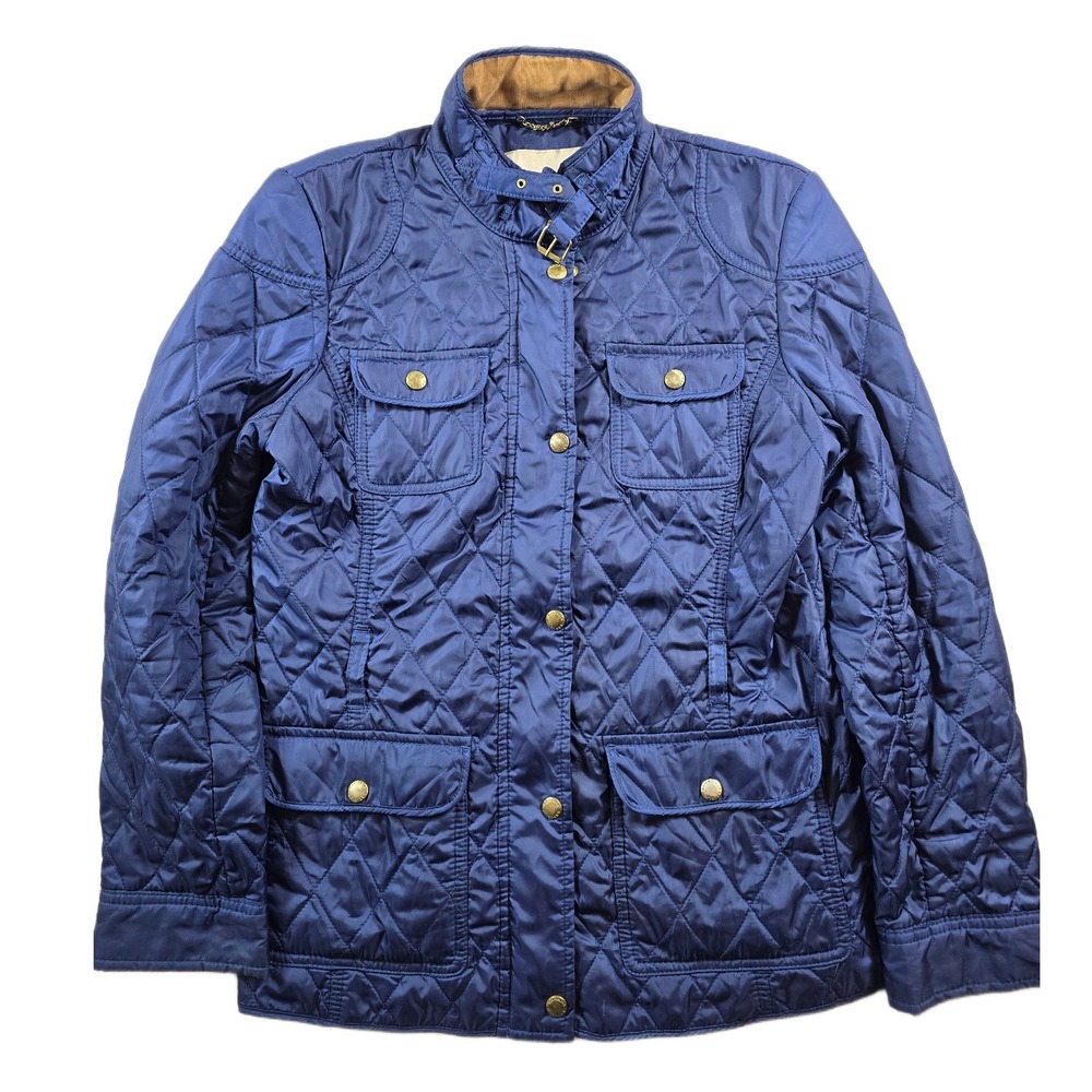 Banana Republic Quilted Field Jacket Womens Medium Petite PM Blue Utility Coat